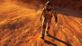 Astronaut walking on a Mars-like surface