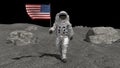 Astronaut walking on the moon with American flag. CG Animation. Some Elements of this video furnished by NASA