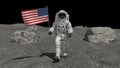 Astronaut walking on the moon with American flag. CG Animation. Some Elements of this video furnished by NASA. 3d rendering Royalty Free Stock Photo