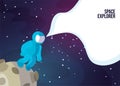 Astronaut Astronaut walking on the Moon or Asteroid. Space exlorer man in blue space suit in deep space, web banner Royalty Free Stock Photo