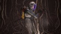 An astronaut walks through a creepy alien cave inhabited by nightmarish creatures. The concept of colonizing distant