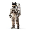 Astronaut wearing space suit standing against white background in full gear Royalty Free Stock Photo