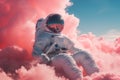 Astronaut wearing a spacesuit surrounded by clouds, travel to a new galaxy, planet earth from the space, exploration of the cosmos Royalty Free Stock Photo