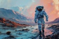 Astronaut wearing a spacesuit, travel to a new galaxy, planet earth from the space, exploration of the cosmos, walking on a planet Royalty Free Stock Photo