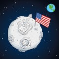 Astronaut whith flag USA on the moon color Royalty Free Stock Photo