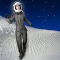 Astronaut woman futuristic moon space planets Royalty Free Stock Photo