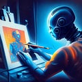 Astronaut working on a computer. 3D illustration. 3D rendering. AI Generated