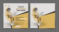 Astronaut Working on Laptop Digital Concept Instagram Post Banner Template