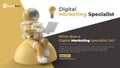 Astronaut Working on Laptop Digital Marketing Horizontal Banner Template