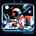 Astronaut working in space, flat vector illustration isolated on black background. Generative AI