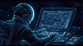 Astronaut working on space station controls determined, precise