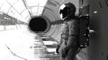 Astronaut working on space station controls determined, precise