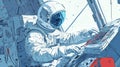 Astronaut working on space station controls determined, precise