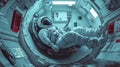 Astronaut working on space station controls determined, precise