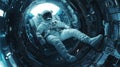 Astronaut working on space station controls determined, precise