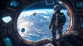 Astronaut working on space station controls determined, precise