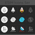 Astronautic dark theme icons set Royalty Free Stock Photo