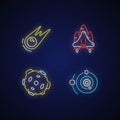 Astronautic neon light icons set Royalty Free Stock Photo