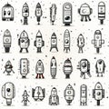 Astronautics scribbles seamless pattern - hand-drawn space-themed on white background