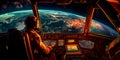 Astronauts aboard a spacecraft, gazing out at the Earth, emphasizing the fragility and beauty of our planet. Generative