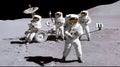 Astronauts in Apollo suits taking selfie in front of Apollo 16 Moon Lunar Rover (AI generated) Royalty Free Stock Photo