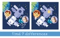 Astronauts boy and dog near space station. Characters in cartoon style. Find 5 differences. Game for children. Vector Royalty Free Stock Photo