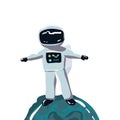 Astronauts characters set in flat cartoon style. Human spaceman and a cute extraterrestrial. Set of universe infographic