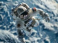 Astronauts conducting a spacewalk Royalty Free Stock Photo