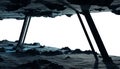 Astronauts exploring an asteroid spaceship 3D rendering elements Royalty Free Stock Photo
