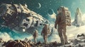 Astronauts Exploring Space in Muted Tones