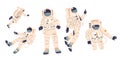 Astronauts Floating in Space with Backpacks and Helmets Engaging in Exploration and Adventure in a Zero Gravity