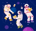 Astronauts flying in space. Cosmonauts in orbit daily routine