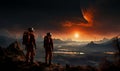 Astronauts Gazing at Phobos on Mountain Peak