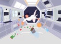 Astronauts inside space station flat color vector illustration