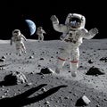 Astronauts on the Moon Surface Exploration Royalty Free Stock Photo