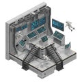 Astronauts Navigating a Futuristic Space Station Control Room in Isometric View