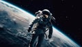 Astronauts orbiting nebula in futuristic space shuttle generated by AI