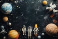 Astronauts Planets Rocket Space Exploration Scene