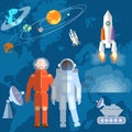 Astronauts in space cosmonaut, orbits, planets, rockets