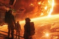 Astronauts on a space station watching a massive celestial event