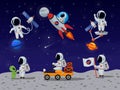 Astronauts vector characters set in flat cartoon style