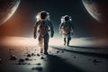 Astronauts walk through the vastness of the universe. Generative Ai