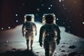 Astronauts walk through the vastness of the universe. Generative Ai