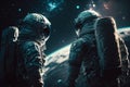 Astronauts walk through the vastness of the universe. Generative Ai