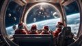 Astronauts wearing santa\'s costume celebrating christmas in the space