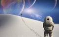 Astronauts on white desert planet