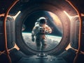 Astronauts work in outer space on the outer shell of the space station. astronaut outside the spaceship.