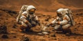 Astronauts working on the surface of Mars.