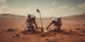 Astronauts working on the surface of Mars.