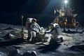 Astronauts working taking samples in the moon surface